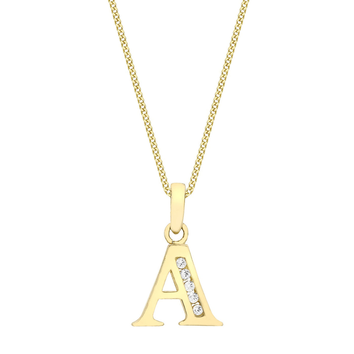 9ct Yellow Gold Cubic Zirconia CZ Serif Initial A Pendant