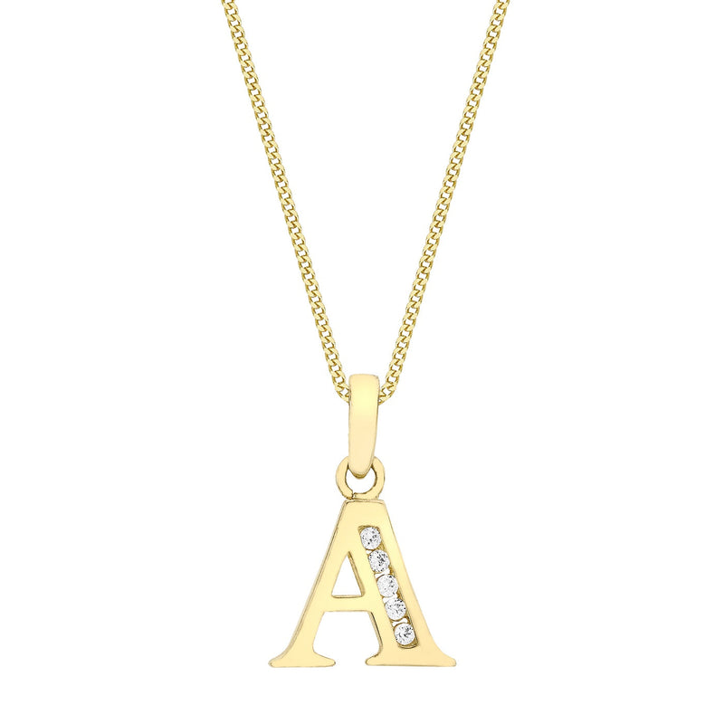 9ct Yellow Gold Cubic Zirconia CZ Serif Initial A Pendant