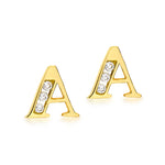 9ct Yellow Gold Cubic Zirconia CZ Serif Initial A Stud Earrings