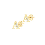 9ct Yellow Gold Cubic Zirconia CZ Serif Initial A Stud Earrings — side