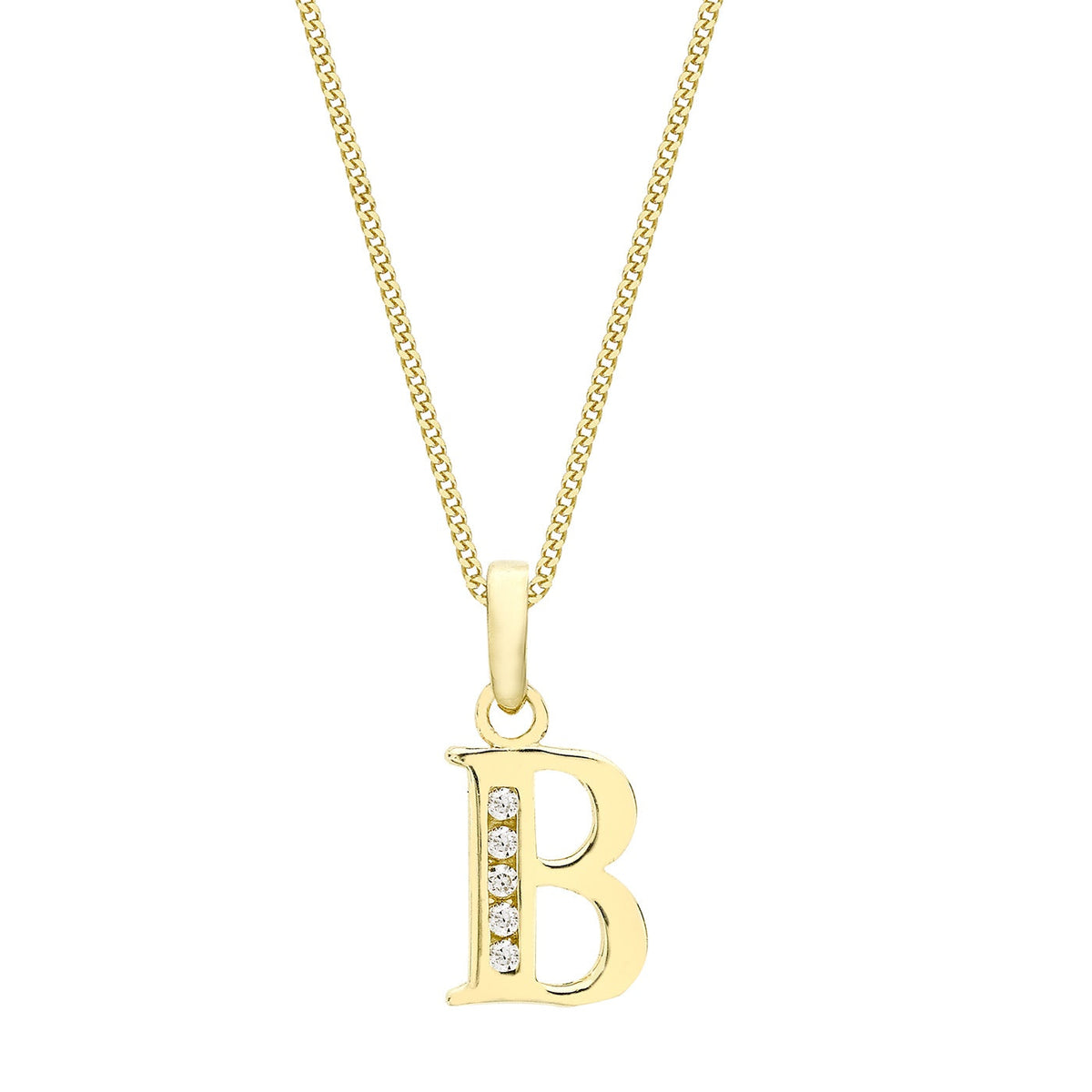9ct Yellow Gold Cubic Zirconia CZ Serif Initial B Pendant