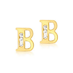9ct Yellow Gold Cubic Zirconia CZ Serif Initial B Stud Earrings