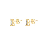 9ct Yellow Gold Cubic Zirconia CZ Serif Initial B Stud Earrings — side