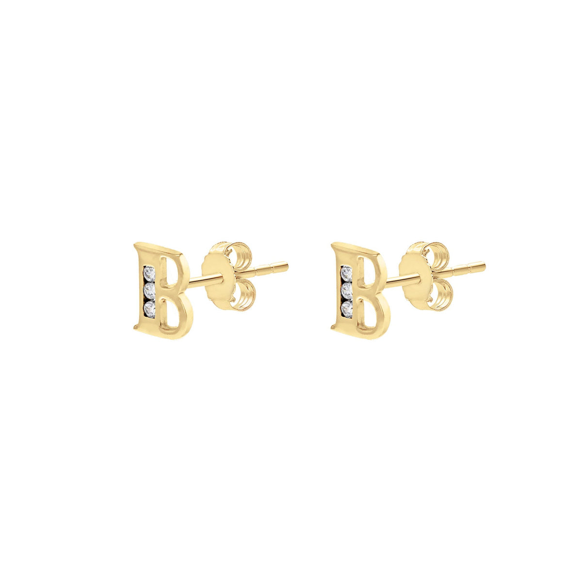 9ct Yellow Gold Cubic Zirconia CZ Serif Initial B Stud Earrings — side