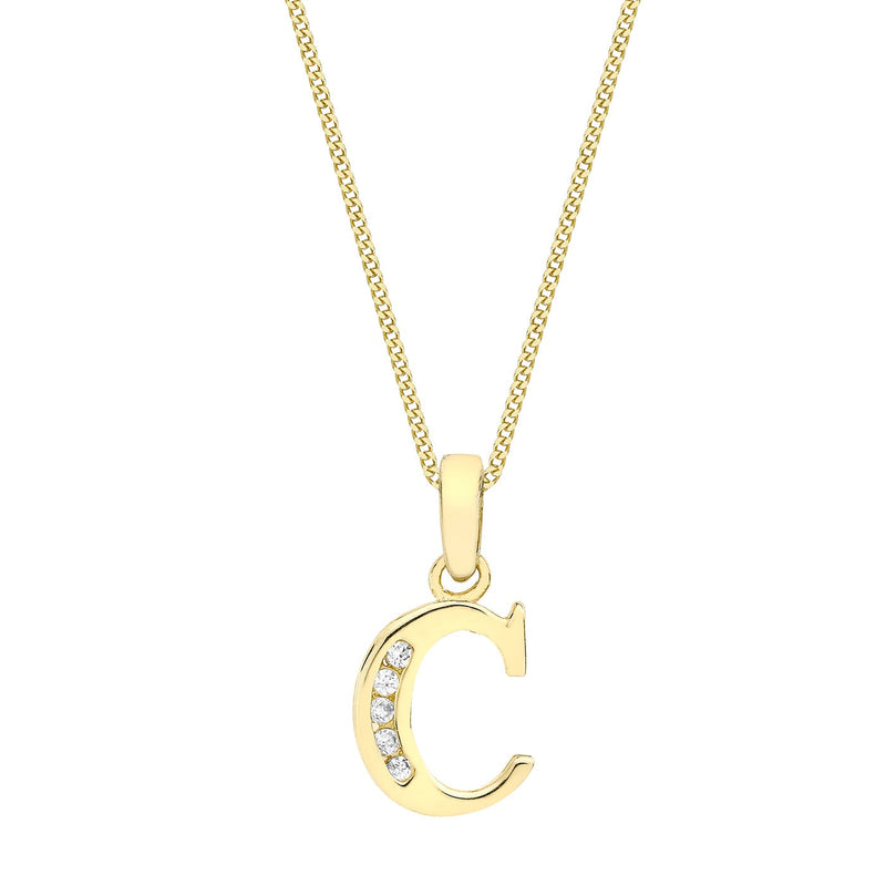9ct Yellow Gold Cubic Zirconia CZ Serif Initial C Pendant