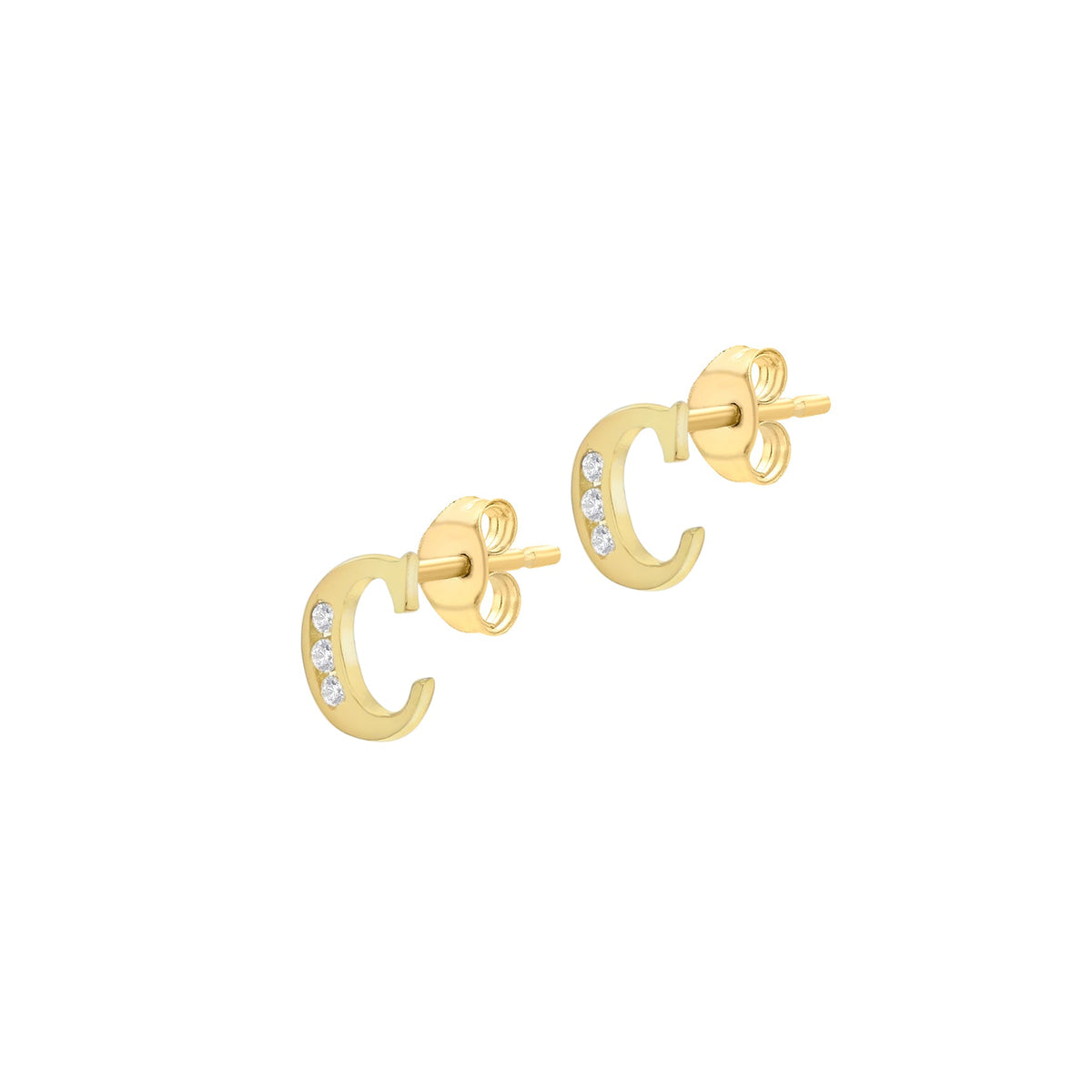 9ct Yellow Gold Cubic Zirconia CZ Serif Initial C Stud Earrings — side