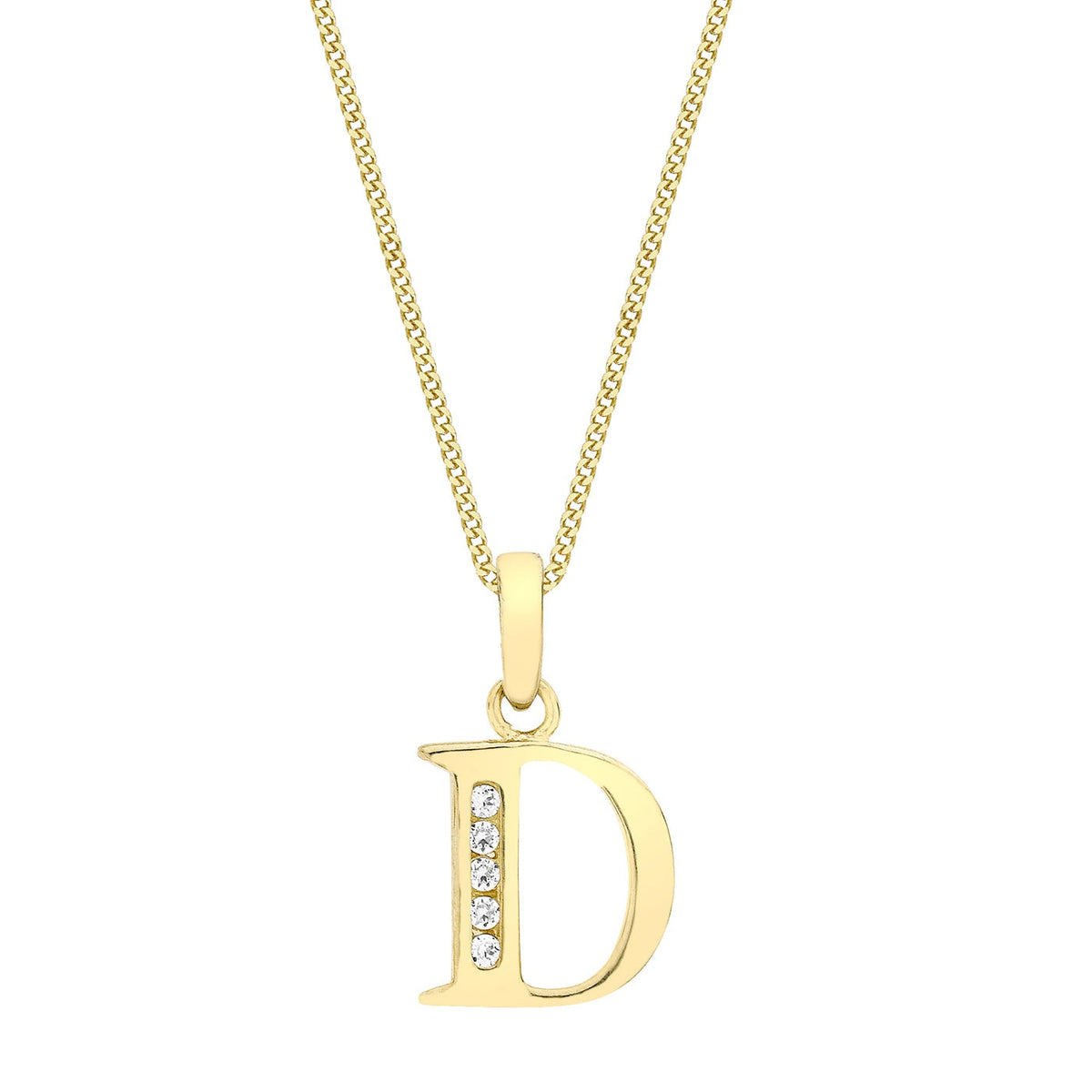 9ct Yellow Gold Cubic Zirconia CZ Serif Initial D Pendant