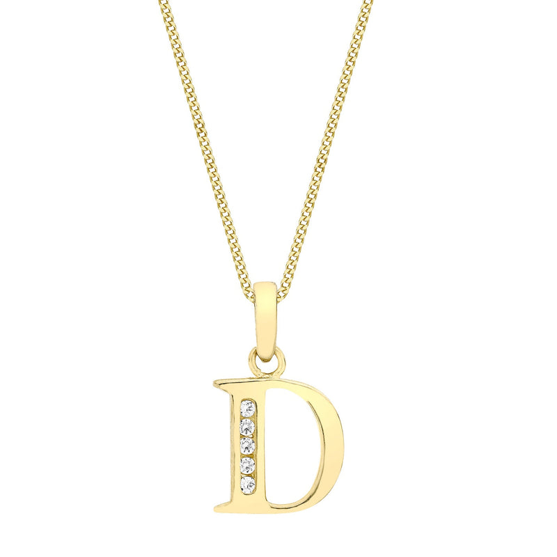 9ct Yellow Gold Cubic Zirconia CZ Serif Initial D Pendant