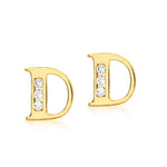 9ct Yellow Gold Cubic Zirconia CZ Serif Initial D Stud Earrings