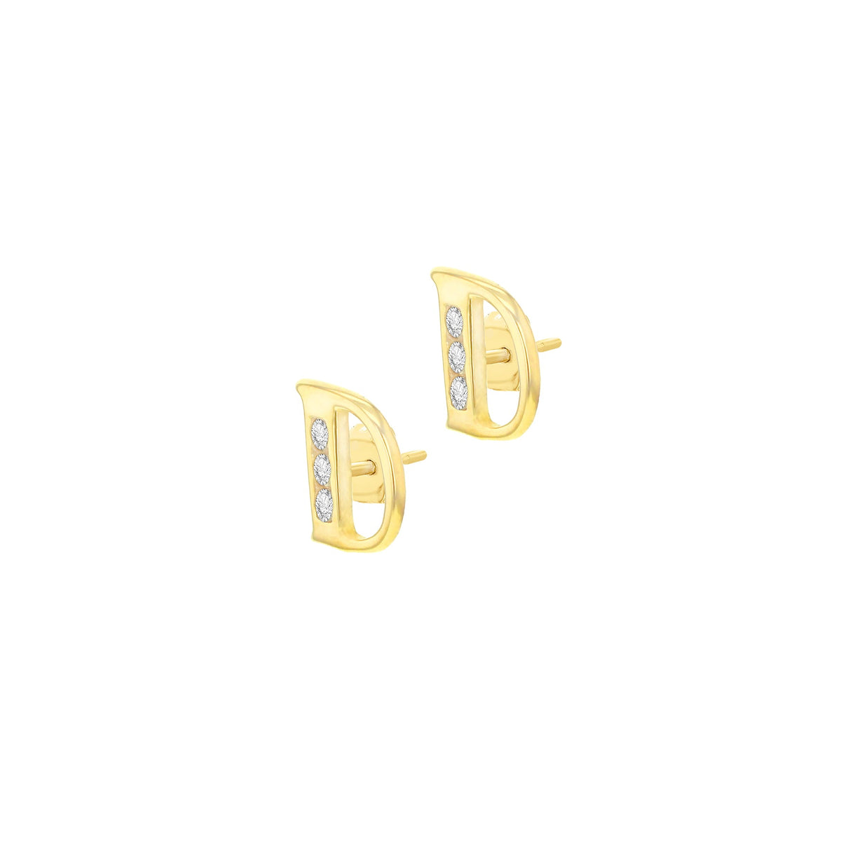 9ct Yellow Gold Cubic Zirconia CZ Serif Initial D Stud Earrings — side