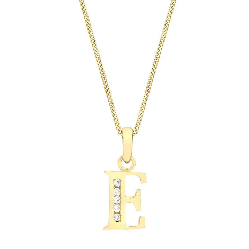 9ct Yellow Gold Cubic Zirconia CZ Serif Initial E Pendant