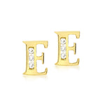 9ct Yellow Gold Cubic Zirconia CZ Serif Initial E Stud Earrings