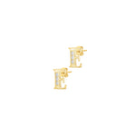 9ct Yellow Gold Cubic Zirconia CZ Serif Initial E Stud Earrings — side