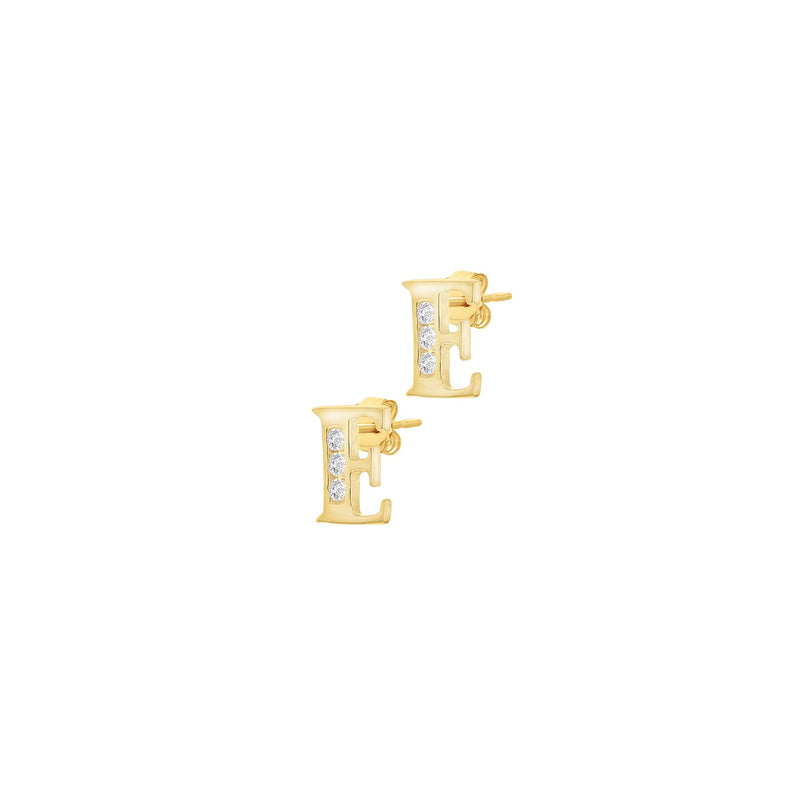 9ct Yellow Gold Cubic Zirconia CZ Serif Initial E Stud Earrings — side