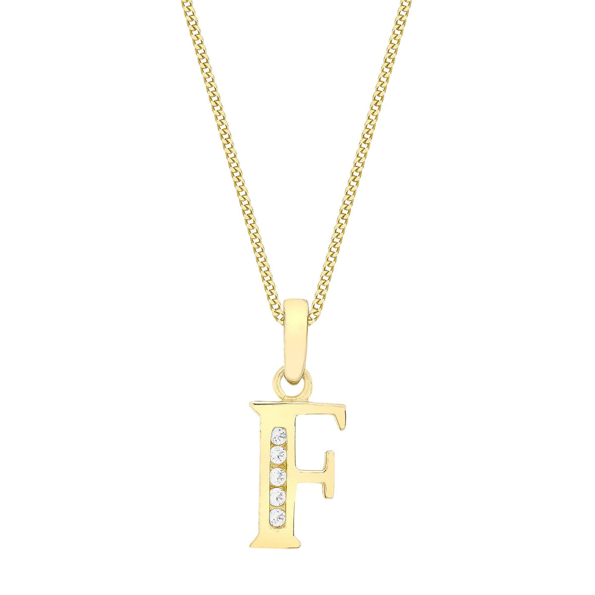 9ct Yellow Gold Cubic Zirconia CZ Serif Initial F Pendant