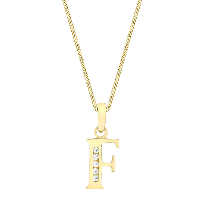 9ct Yellow Gold Cubic Zirconia CZ Serif Initial F Pendant