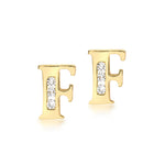9ct Yellow Gold Cubic Zirconia CZ Serif Initial F Stud Earrings