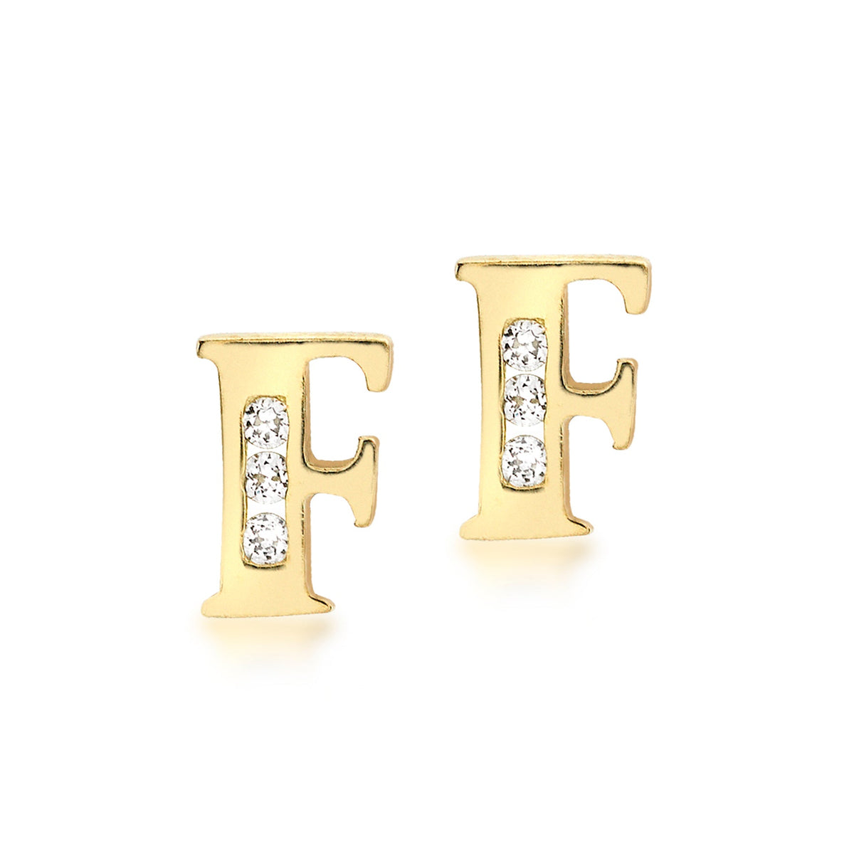 9ct Yellow Gold Cubic Zirconia CZ Serif Initial F Stud Earrings