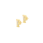 9ct Yellow Gold Cubic Zirconia CZ Serif Initial F Stud Earrings — side