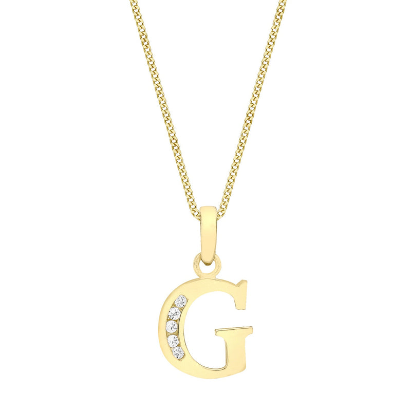 9ct Yellow Gold Cubic Zirconia CZ Serif Initial G Pendant