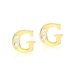 9ct Yellow Gold Cubic Zirconia CZ Serif Initial G Stud Earrings