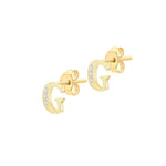 9ct Yellow Gold Cubic Zirconia CZ Serif Initial G Stud Earrings — side
