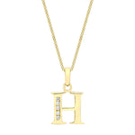 9ct Yellow Gold Cubic Zirconia CZ Serif Initial H Pendant