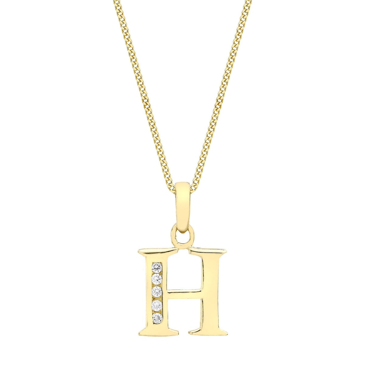 9ct Yellow Gold Cubic Zirconia CZ Serif Initial H Pendant