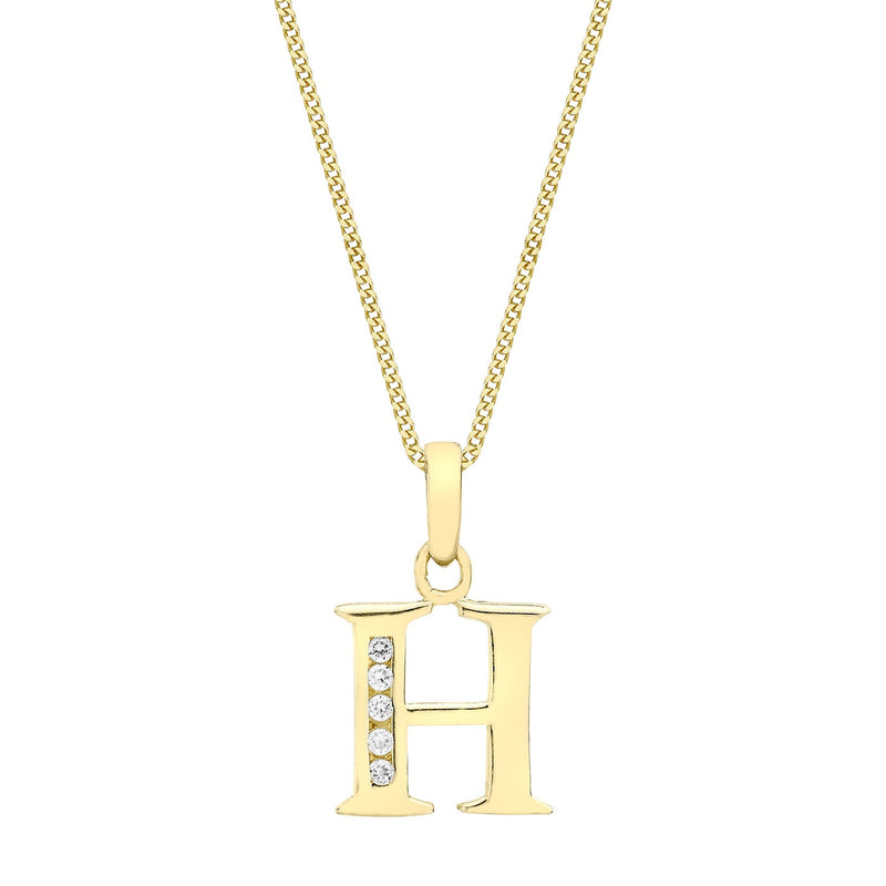 9ct Yellow Gold Cubic Zirconia CZ Serif Initial H Pendant