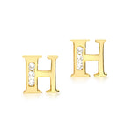 9ct Yellow Gold Cubic Zirconia CZ Serif Initial H Stud Earrings