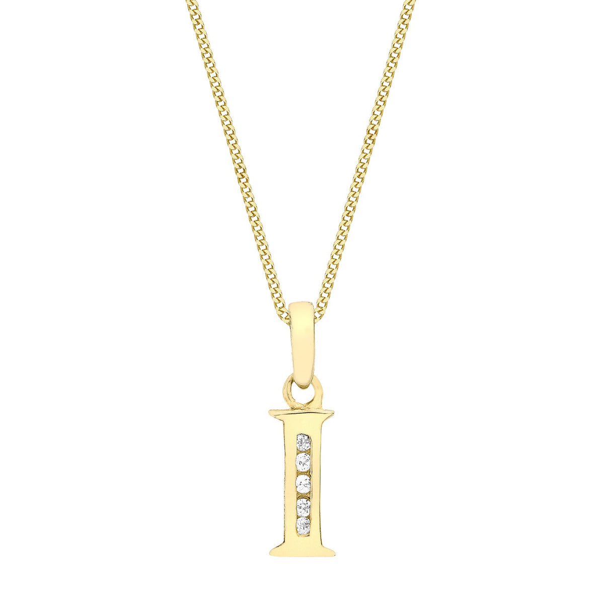9ct Yellow Gold Cubic Zirconia CZ Serif Initial I Pendant