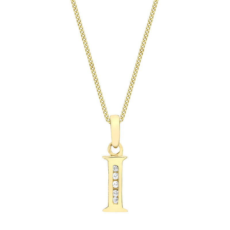 9ct Yellow Gold Cubic Zirconia CZ Serif Initial I Pendant