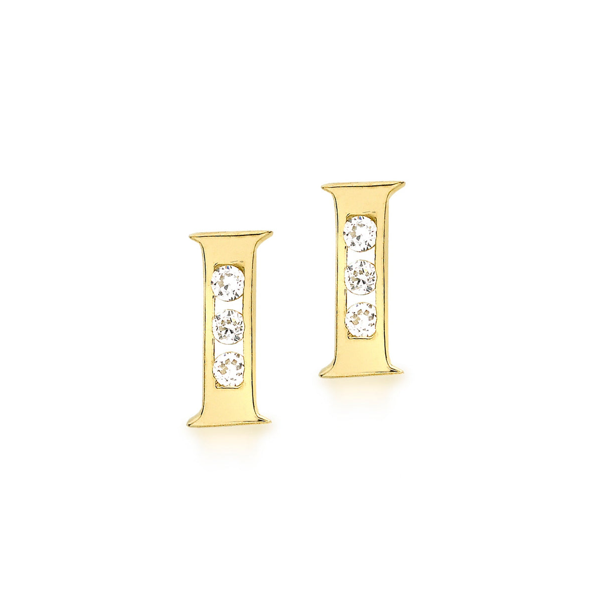 9ct Yellow Gold Cubic Zirconia CZ Serif Initial I Stud Earrings