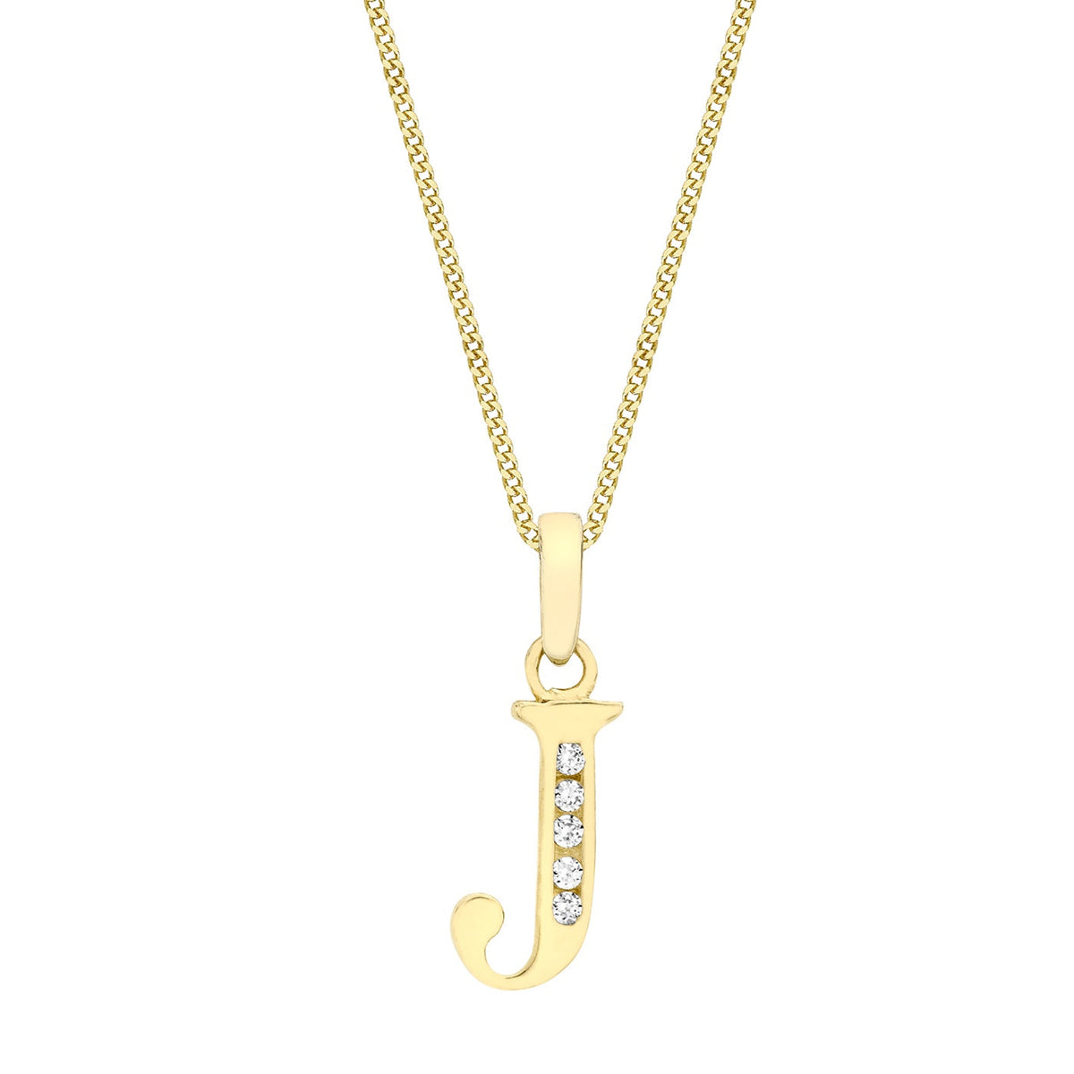 9ct Yellow Gold Cubic Zirconia CZ Serif Initial J Pendant
