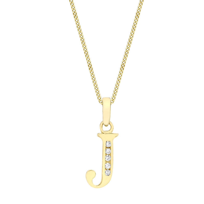 9ct Yellow Gold Cubic Zirconia CZ Serif Initial J Pendant