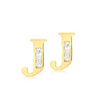 9ct Yellow Gold Cubic Zirconia CZ Serif Initial J Stud Earrings