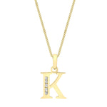 9ct Yellow Gold Cubic Zirconia CZ Serif Initial K Pendant