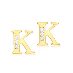 9ct Yellow Gold Cubic Zirconia CZ Serif Initial K Stud Earrings