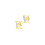 9ct Yellow Gold Cubic Zirconia CZ Serif Initial K Stud Earrings — side
