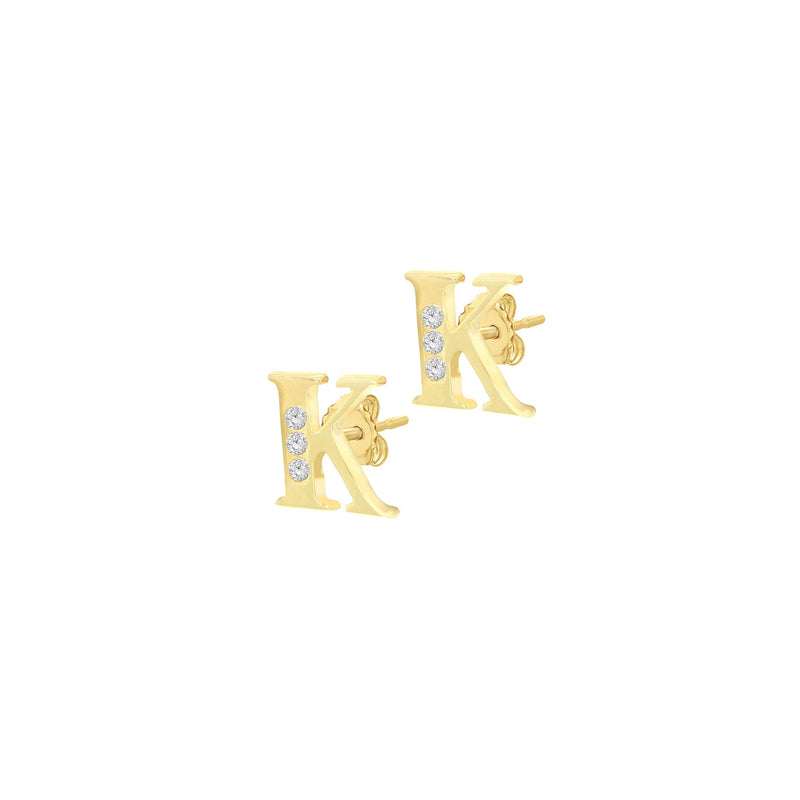 9ct Yellow Gold Cubic Zirconia CZ Serif Initial K Stud Earrings — side
