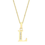9ct Yellow Gold Cubic Zirconia CZ Serif Initial L Pendant