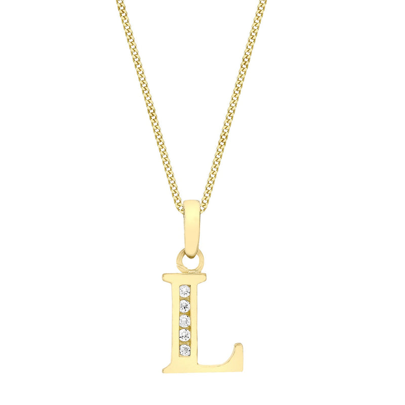 9ct Yellow Gold Cubic Zirconia CZ Serif Initial L Pendant