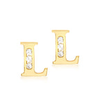 9ct Yellow Gold Cubic Zirconia CZ Serif Initial L Stud Earrings