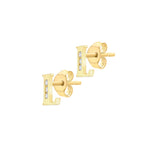 9ct Yellow Gold Cubic Zirconia CZ Serif Initial L Stud Earrings — side