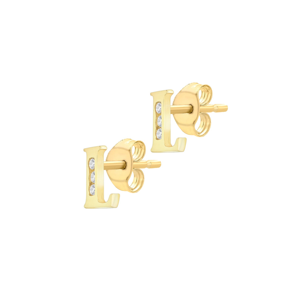 9ct Yellow Gold Cubic Zirconia CZ Serif Initial L Stud Earrings — side