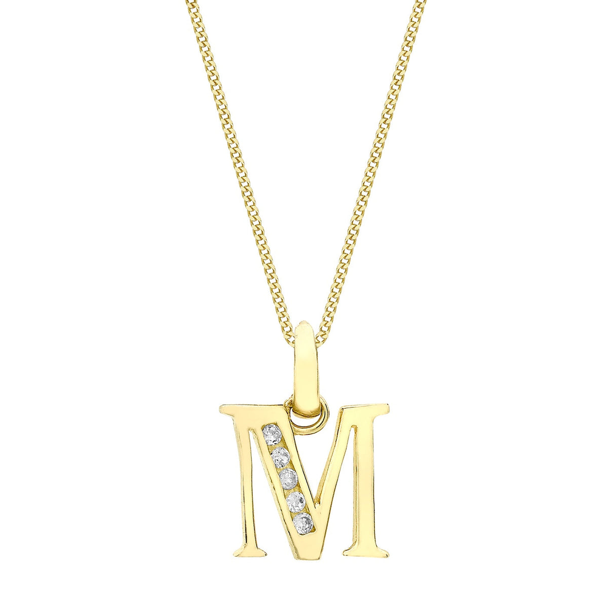 9ct Yellow Gold Cubic Zirconia CZ Serif Initial M Pendant