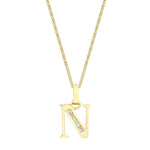 9ct Yellow Gold Cubic Zirconia CZ Serif Initial N Pendant