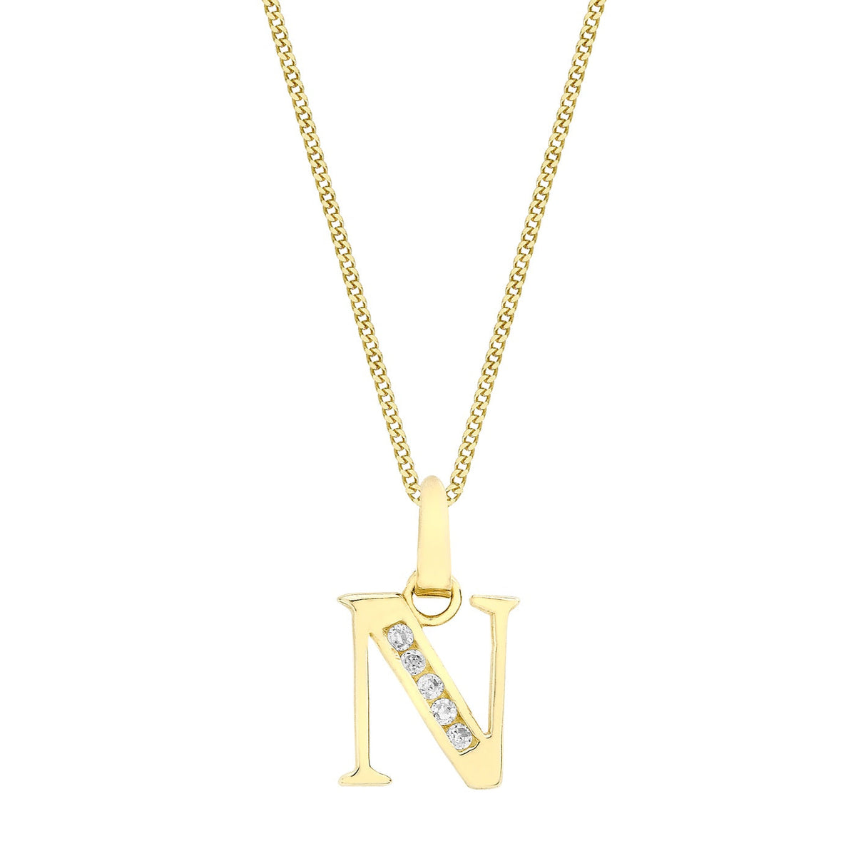 9ct Yellow Gold Cubic Zirconia CZ Serif Initial N Pendant