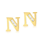 9ct Yellow Gold Cubic Zirconia CZ Serif Initial N Stud Earrings