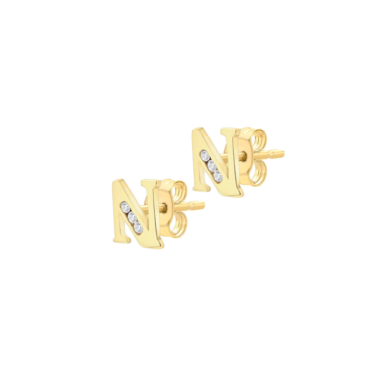9ct Yellow Gold Cubic Zirconia CZ Serif Initial N Stud Earrings — side